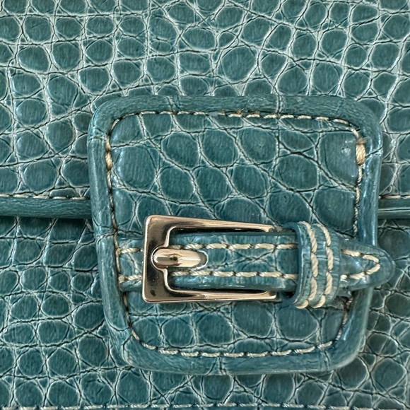 Liz Claiborne Teal Crocodile-Embossed Chain Strap Bag-Vintage Y2K Mini Purse - Picture 4 of 9